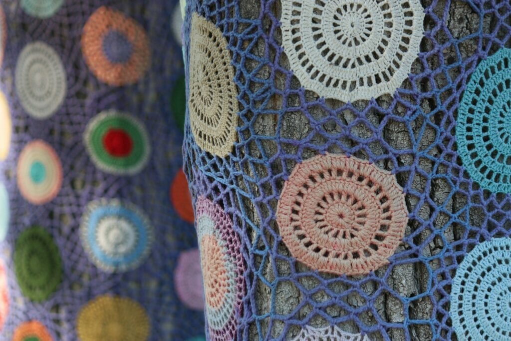 blue and multicolored textile